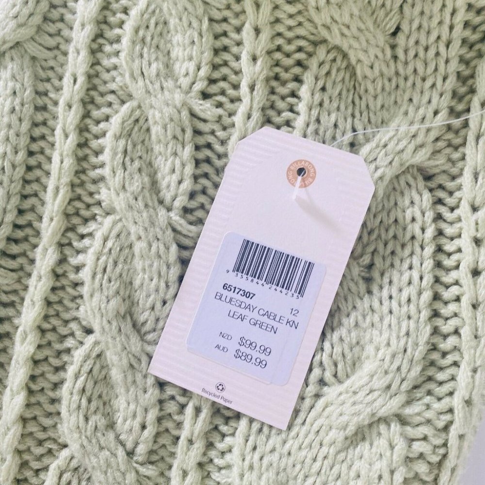 Billabong BNWT Bluesday Cable Knit Jumper Women's Size 12 Mint Green Sweater - Picture 8 of 11